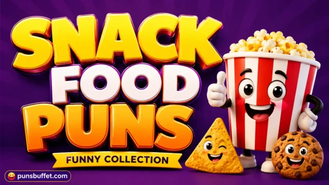 A cheerful featured image thumbnail showcasing bold 3D text and a funny potato chef mascot for snack food puns.